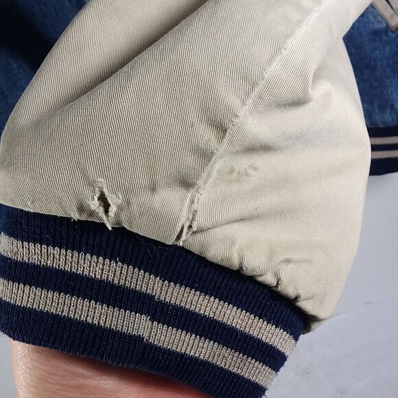 Basic Editions Men's Vtg 90s XL Denim Distressed Colorblock Bomber Jacket - Picture 15 of 16